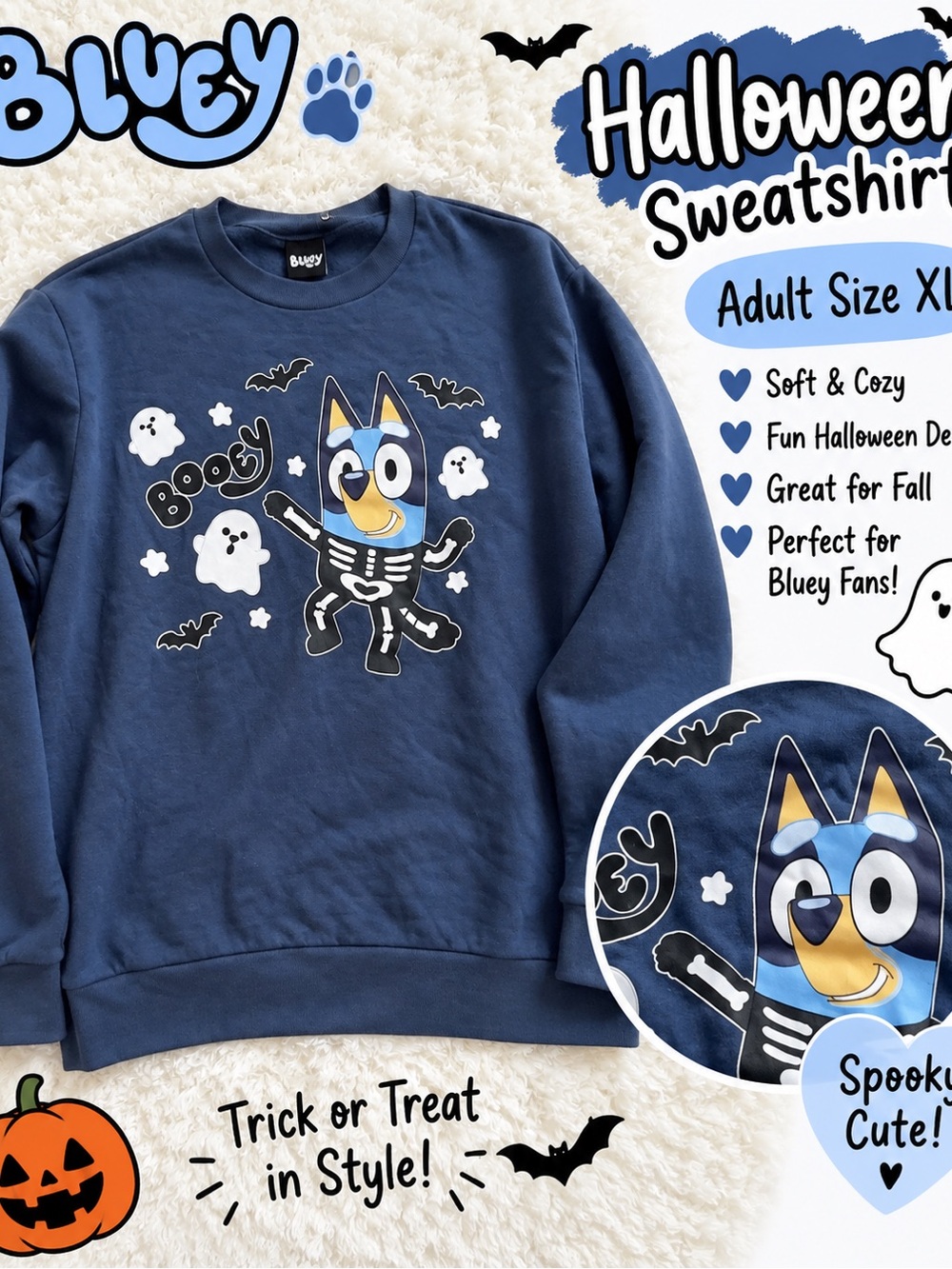 Unisex Halloween Blue Crewneck Sweatshirt - Blue XL